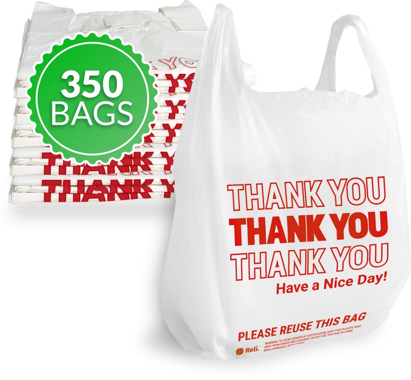 Reli. Thank You Plastic Bags (350 Count) (11.5" x 6.5" x 21") (White) - Grocery, Shopping Bag, Restaurants, Convenience Store - Image 1